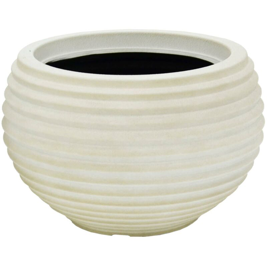 Flower Pot Garden Planter Plastic Resin Container Ridged Bowl Beige - 29cm
