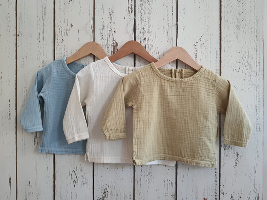 Set Of 3 T-Shirt, Boho Baby Clothes, Natural Dyeing Cloth, Organic Cotton, Muslin, Gots Certificate, Kids Long Tshirt