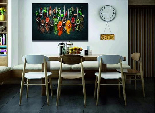 Kitchen Restaurant Wall Canvas, Vibrant Coloured Ground Herbs & Spices | Cooking Ingredients Art Canvas Picture Photograph For Home