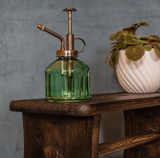 Green Vintage Style Glass Plant Mister, Botanical Water Spray, Mister