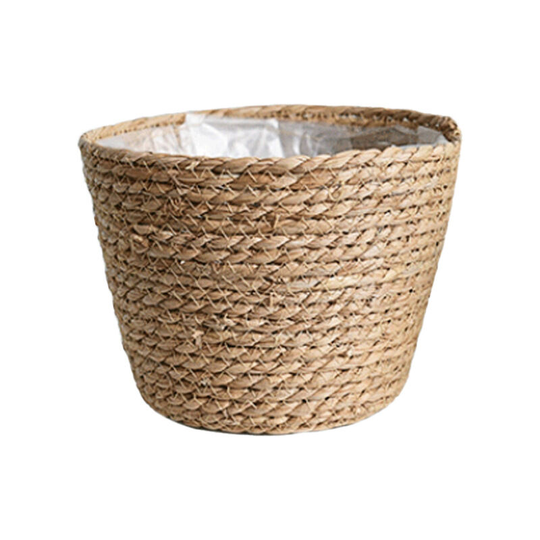 Seagrass Woven Planter Basket/Flower Pots, Seagrass Hand Woven Plant Planter with Waterproof Plastic Liner, Storage Basket, for Garden Wedding