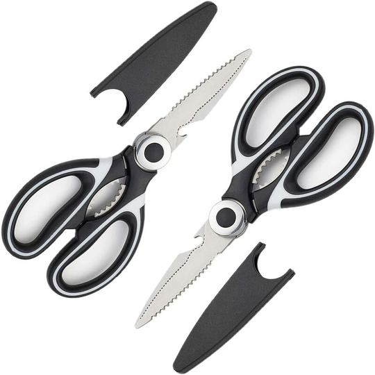 Aougo - Pack Stainless Steel Kitchen Scissors with Lid Sharp Blade Scissors Left Right Hands Heavy Duty Kitchen Scissors for Food Chicken Poultry