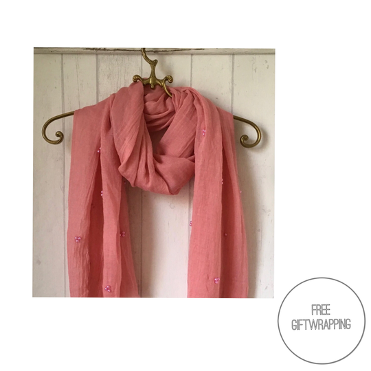 Pink Pearl/Faux Pink Pearl Beaded Scarf - New Season Festival Boho Scarves Gift Idea