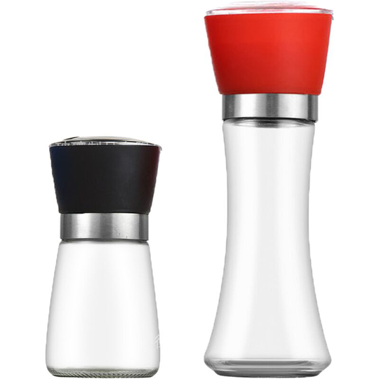 Stainless Steel Salt and Pepper Grinder,Adjustable Stainless Steel and Glass Salt & Pepper Mill Set of 4 Short Black + High Red