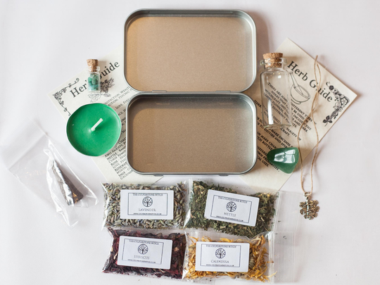Herb Witch Kit Tin - Witchcraft , Spell Kit, Starter Beginners Solitary, Hedge, Wicca, Casting, Baby Witch, Apothecary Set