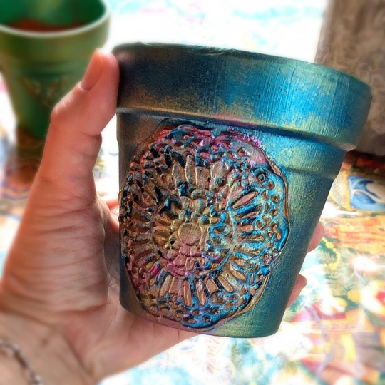 Customisable Hand Painted Colorful Plant Pot With 3D Mandala 4x4Inc