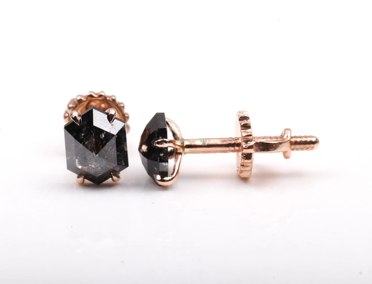 Salt & Pepper Diamond Earring Studs | Minimalist Hexagon Cut Pairs J0075
