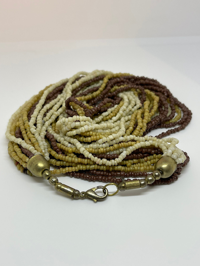 Seed Bead Necklace Chunky, Brown Beaded Necklaces Multi-Color, Vintage 70S Necklace, Beads Shades Of Brown, Boho
