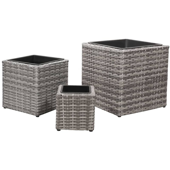Garden Raised Beds 3 pcs Poly Rattan Grey vidaXL - Grey