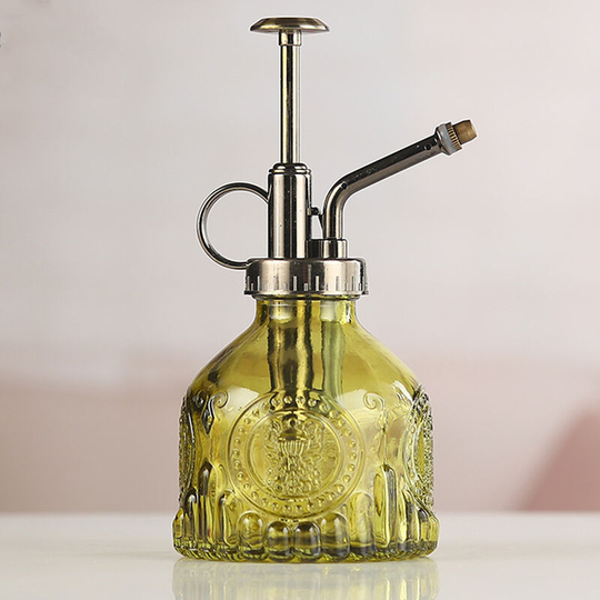 Plant Glass Watering Can High Watering Can Retro High Atomizing Nozzle Sealed Leak Proof for Garden Plants Flowers, Yellow