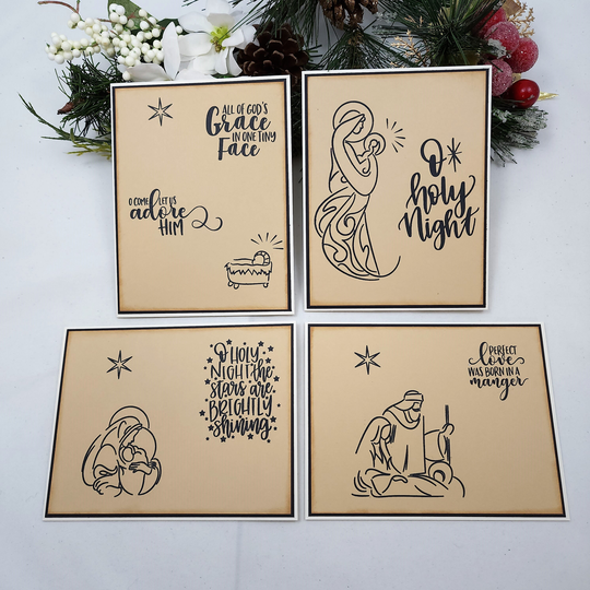 Nativity Christmas Card Set, Cards, Scene, Set Of 4, Handmade Holiday Seasonal Cards. Chr035