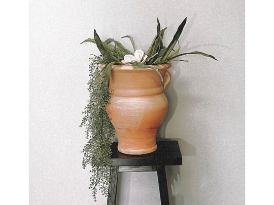 Large Terracotta Clay Handmade Planter/ Flower Pot Vintage Boho Pottery With Handles For Plants & Dried Florals - Hands On Hips