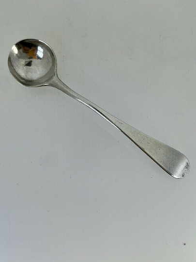 Antique British Sterling Silver Salt Spoon 90.2mm Long Hallmarks 6.5G Round Bowl