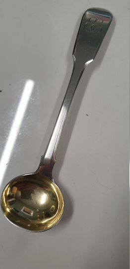 Antique Georgian London Silver 1822 Guilt Bowl Fiddle Back Salt Spoon