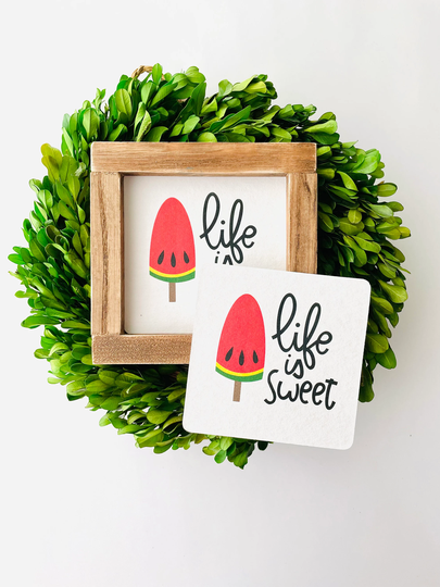 Life Is Sweet Tile, Interchangeable Decor Sign, Tiered Tray, Seasonal Home Decor, Watermelon Signs, Summertime Holiday Signs