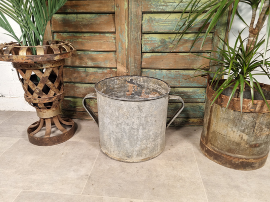Vintage French European Galvanised Zinc Wash Tub Bucket Pot Garden Planter