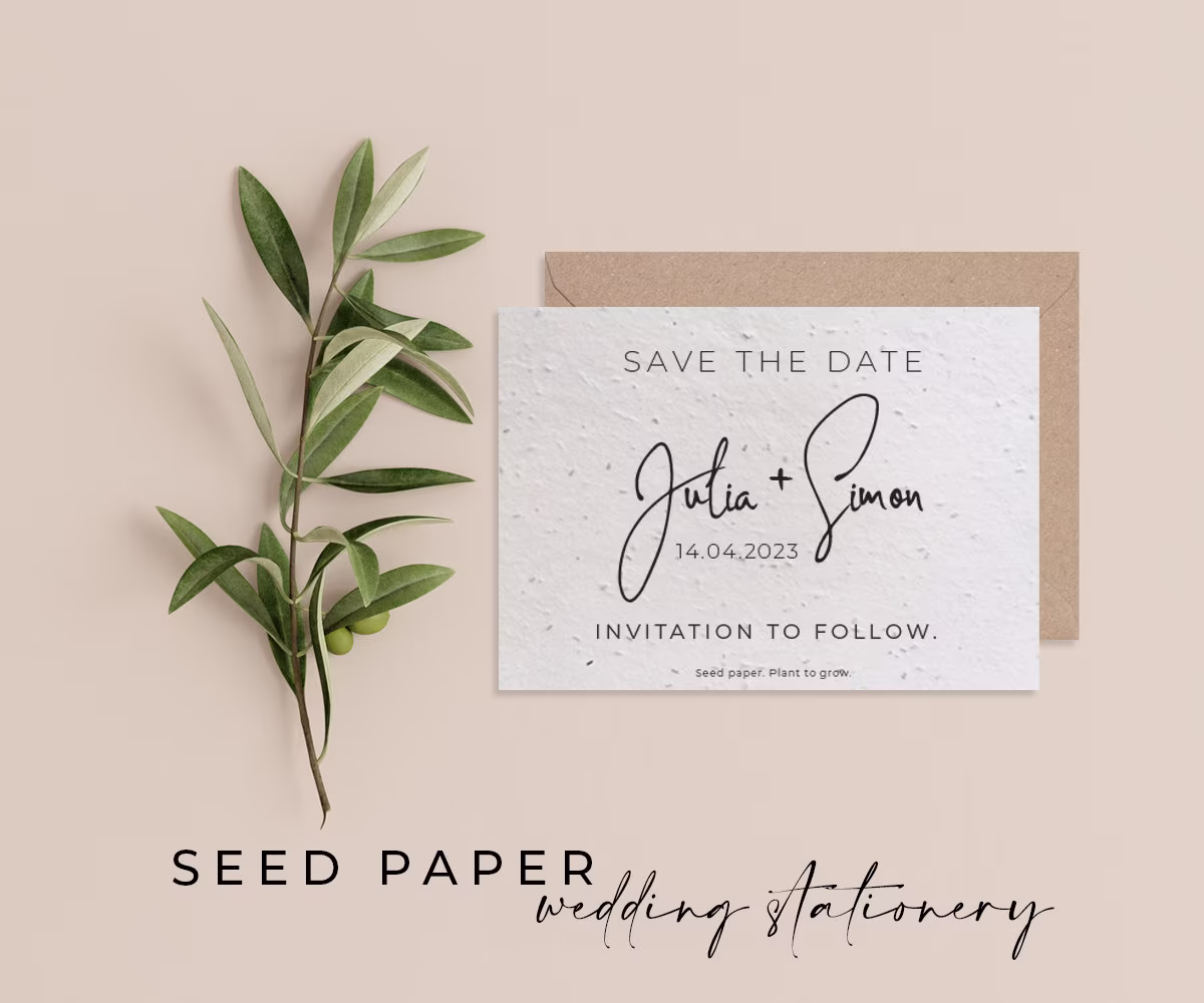 Plantable Seed Paper Eco-Friendly Sustainable Biodegradable Wedding Save The Date Invitation - Signature