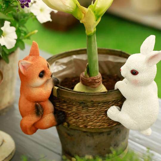 Sun Flowergb - Set of 2 Outdoor Garden Ornaments, Decorative Animal Garden Sculpture Rabbit and Fox Statues for Patio Lawn Planters