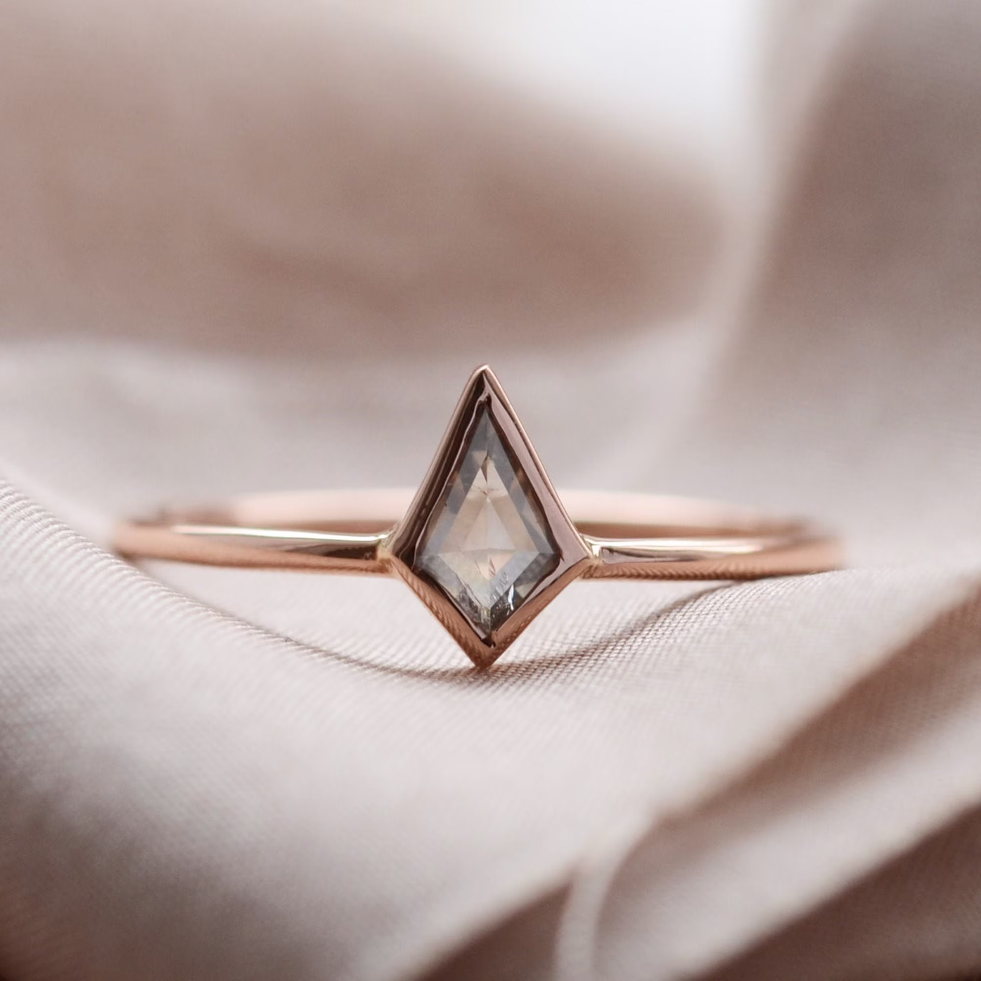 Tiny Engagement Ring, Kite Diamond 14K Rose Gold Salt & Pepper Ring