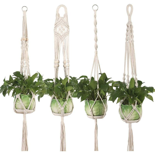 Soekavia - Macrame Plant Hanger Hanging Basket Cotton Rope Hanging Plant Holder Hanging Planter Flowerpot Basket Hanging Rope with Beads Boho Indoor