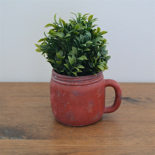 Whitewashed Red Ceramic Tea Cup Flower Plant Herb Cactus Kitchen Planter Pot