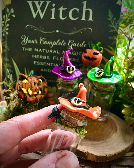 Small Witches Hat/Pumpkin Potion Bottle Gift For Spell Storage/Memory/Wish Glass Jar/Witch Altar/Herbalist Oils Herbs Decor