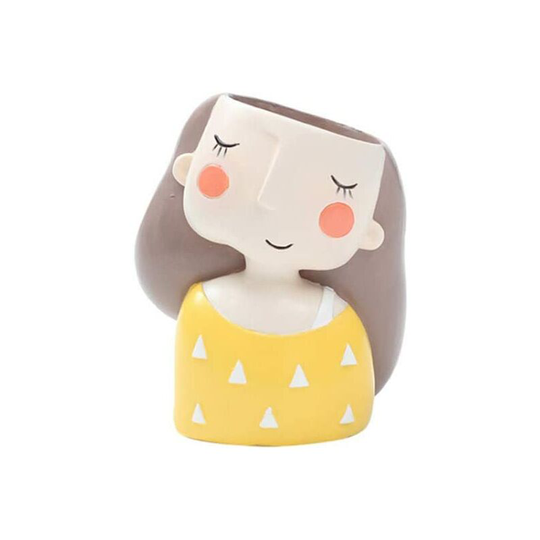 Briday - Novelty Cute Girls Head Succulent Planter Pot White Bonsai Cactus Flower Pots Plant Pots Planters Container Resin Succulent Planter Desk