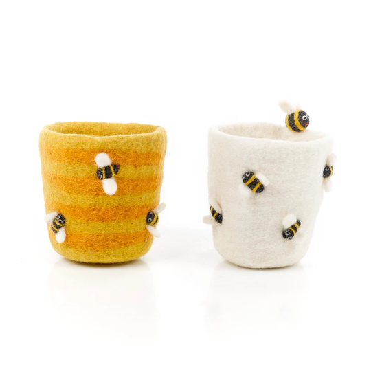 Honey Bee Plant Pot - Felt Needle Handmade Sustainable Biodegradable Plastic-Free Houseplants