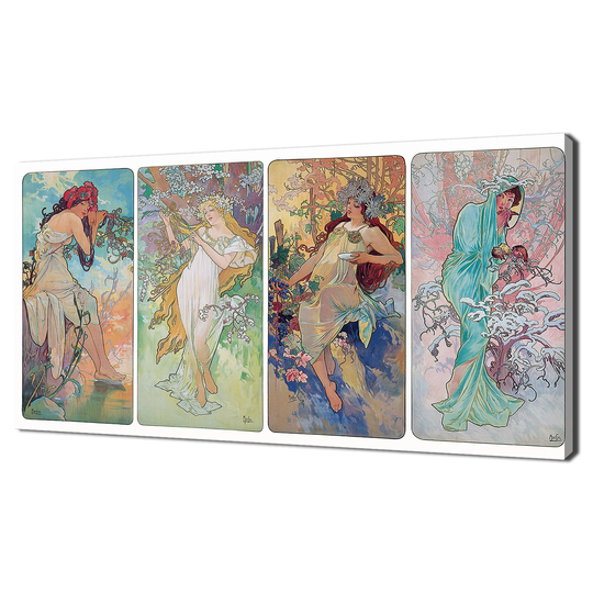 Alphonse Mucha Colourful The Four Seasons Art Nouveau Reproduction Single Panel Modern Style Canvas Print Wall Picture