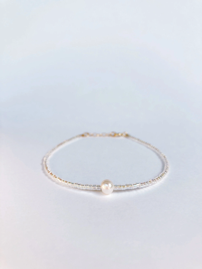 Pearl Seed Bead Bracelet, Freshwater Tiny Beaded Gift For Her