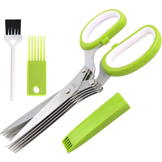 Briday - Herb Scissors Set Cool Kitchen Gadgets Gifts Kitchen Shears Scissors with Stainless Steel 5 Blades+Cover+Brush,Rust Proof,Sharp Cutting