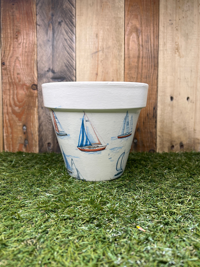 Sailing Boat Plant Pot, Decoupaged Sailing Lover Gift, , Birthday Gift
