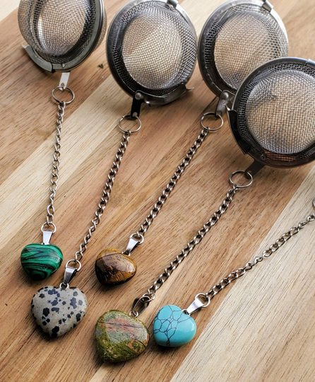Tea Infuser, Gemstone Heart, Reusable, Mesh, Stainless Steel