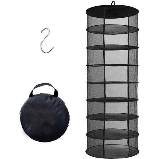 Drying Net, 8-Layer Foldable Hydroponic Dryer, Dry-Net Herb Dryer, S-Hanging Gift Loop and Storage Bag, Black - Langray