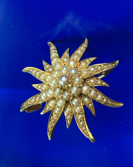 Edwardian Seed Pearl Brooch in 15Ct Gold