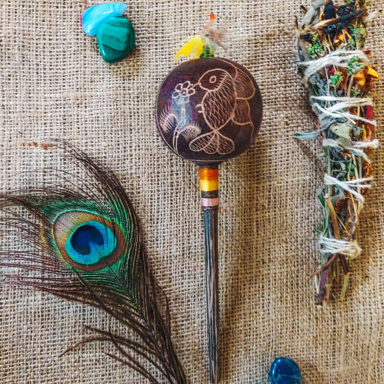Hummingbird Healing Rattle | Hand-Carved Gourd Shamanic Shipibo Maraca Medicine Medium