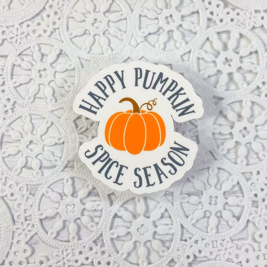 Happy Pumpkin Spice Season Vinyl Sticker | Decal Planners Laptop Card Making Scrapbooking Hydroflask Water Bottle