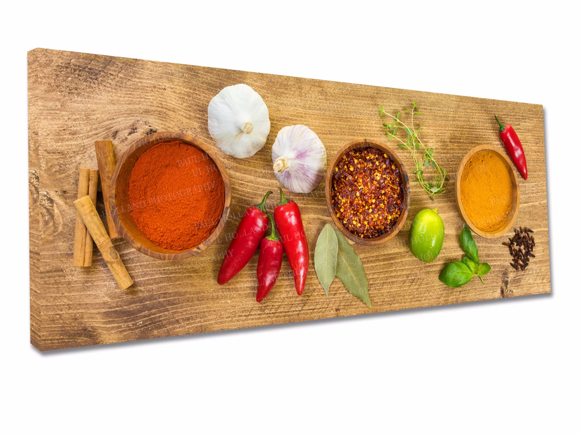 Herbs Spices Canvas Wall Art, Panoramic Canvas Decor, & On A Rustic Board, Framed, Kitchen Restaurant Art, Chef Gift