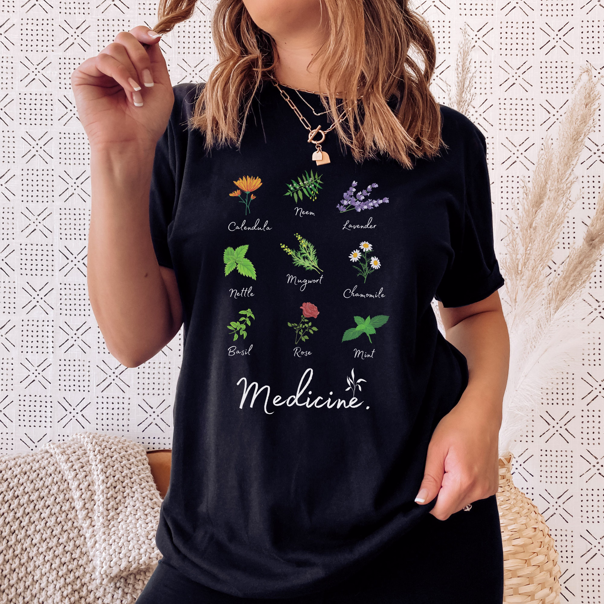 Plant Medicine Herbs T Shirt Good Witch Shamanic Lavender Rose Flowers Herb Garden