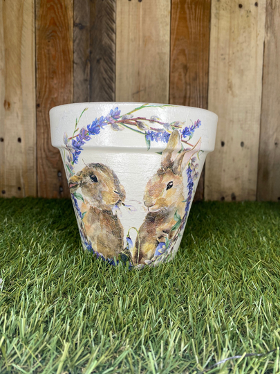 Rabbit Plant Pot, Rabbit Gift, 15cm Decoupaged Easter Gift | 55
