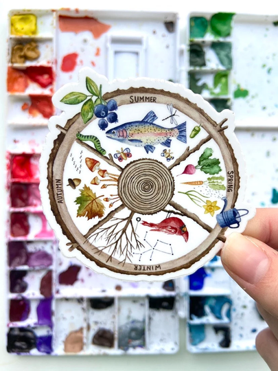 Four Seasons Nature Watercolor Sticker Spring Summer Fall Winter Autumn