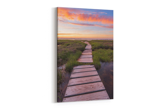 Barnstable Salt Marsh Sunset Canvas Wrap - Photo Of A Golden Orange Sunset Over The Dunes Sandy Neck Beach & Harbor