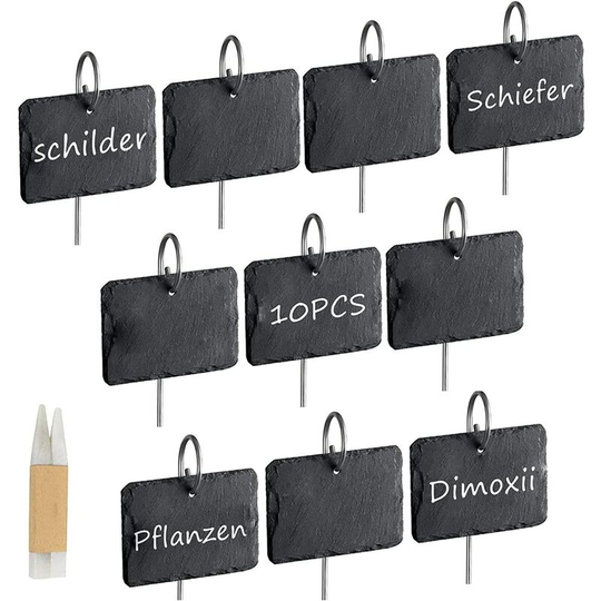 10 Pack Reusable Slate Labels with Stainless Steel Stem for Marking Plants, Herbs, Vegetables (Rectangular)