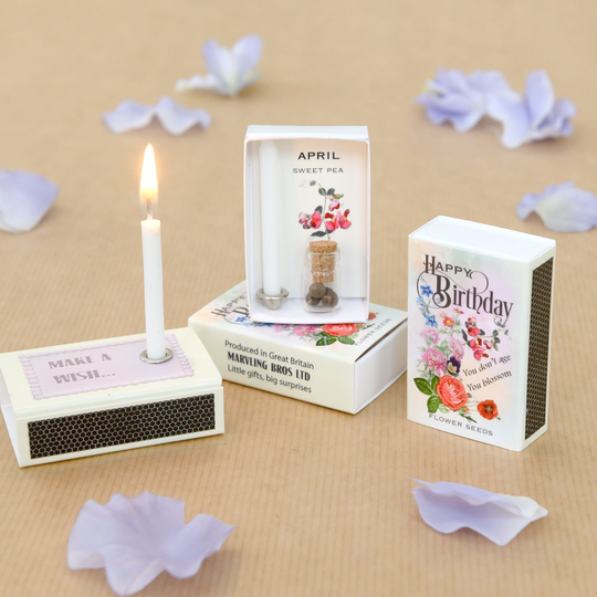 April Birth Flower Seeds in A Matchbox, Birthday Gifts For Her, Card Sweet Pea