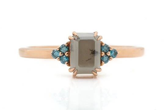 Salt & Pepper Ring, Emerald Cut Diamond Engagement 14K Rose Gold Wedding Gift For Her