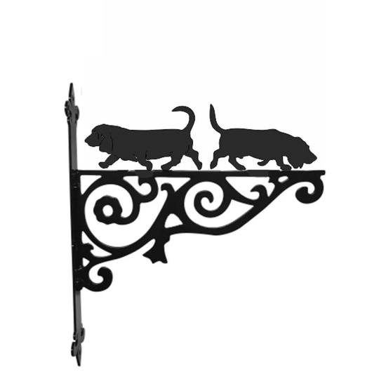 Basset Hound Ornamental Hanging Bracket - Contemporary Basket Wall Mounted Decorative Garden Black