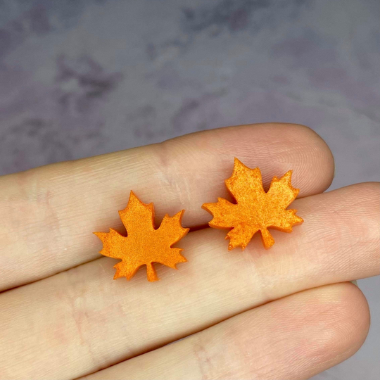 Autumn Leaf Earrings, Maple Studs, Resin Seasonal Fall Burnt Orange Earrings