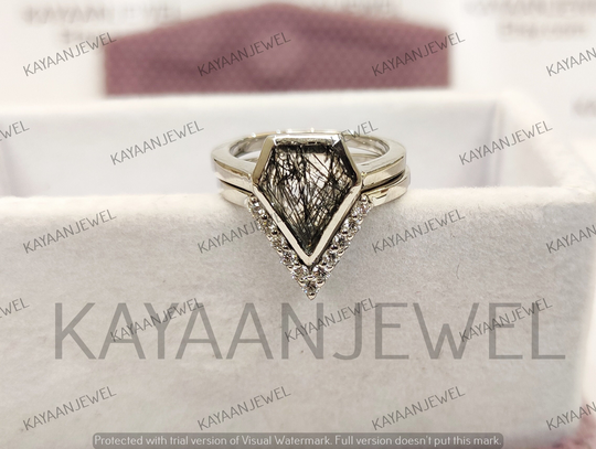 2.20Ct Salt & Pepper Kite Cut Diamond Engagement Wedding Ring Set in 925 Sterling Silver, Salt Pepper Ring, Diamond Shape Ring, Kite