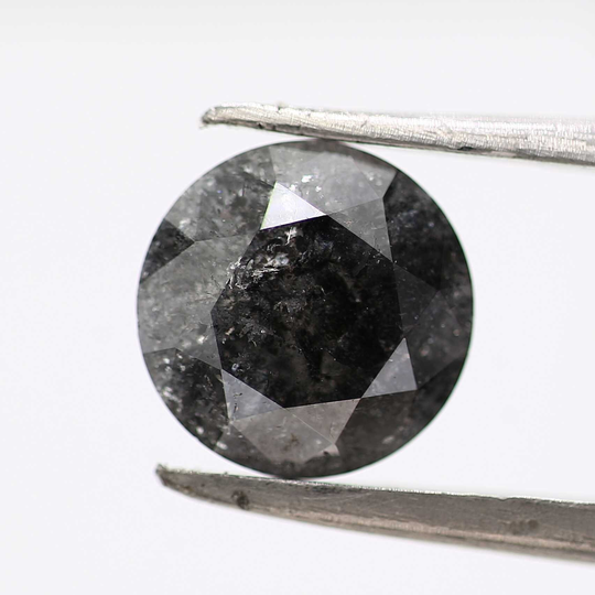 2.02 Ct Salt & Pepper Diamond Natural Round Brilliant Cut Loose Rustic Black Color Gift For Her