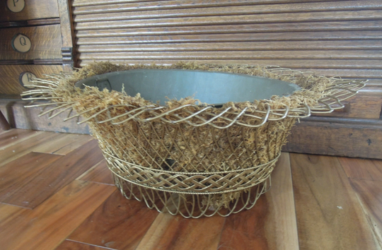 Vintage French Wire Jardiniere With Liner/Country Mesh Planter Cottage Garden Decor